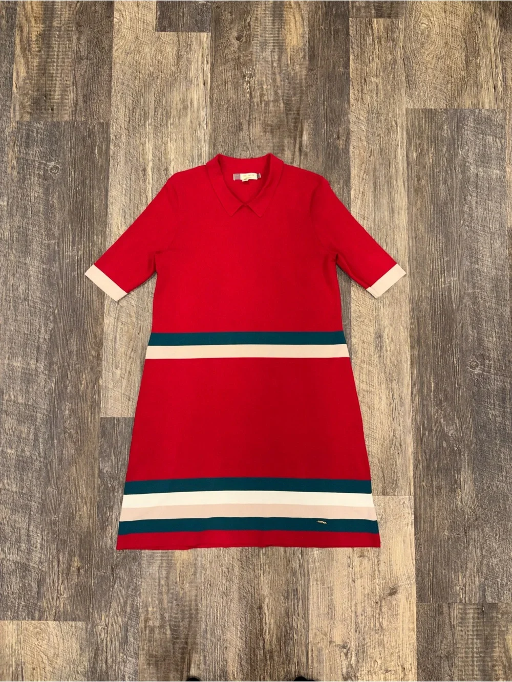 Ted Baker Origami Knitted Dress With Stripe Deep Pink Collar Size 3 US 8